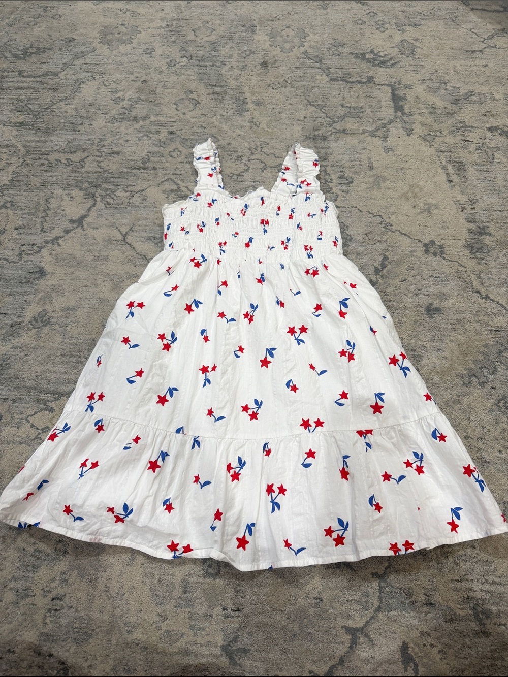 Girls' White Sundress with Red & Blue Star Print